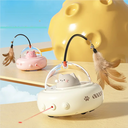 Electric UFO Smart Teaser Cat Toy with Bell Interactive Pet Teaser Stick Replaceable Feather Training Supplies for Cats