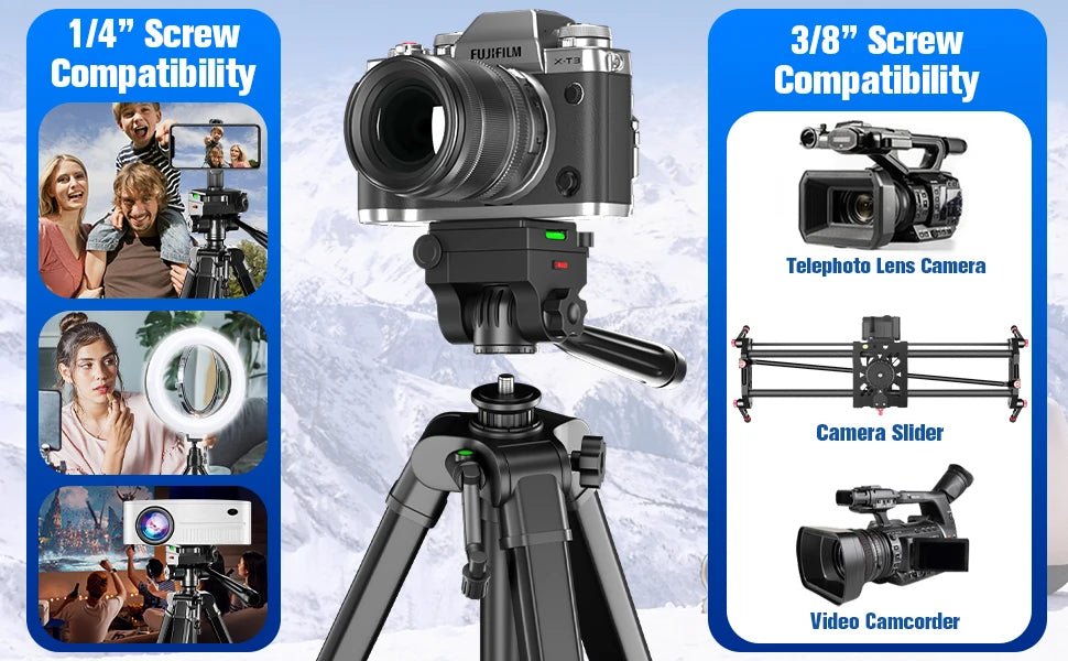 Camera Tripod, 74" DSLR Camera Tripod with 1 QR Plates for Sony/Nikon/Canon, Lightweight Video Tripod Stand
