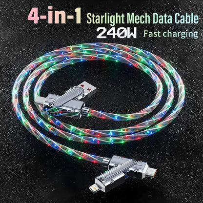 Phone Cable 240W LED Luminous USB Cable 4 in 1 Fast Charging Data Cable for iPhone 14 Pro Max Charger Cables