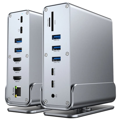 15-in-1 USB C Hub Triple Monitor 4K@60Hz DP Hub with 10Gbps USB3.2 RJ45 Gigabit PD 100W SD/TF & 3.5mm Audio for Laptops