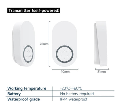 Newest Household High Volume Self Powered Wireless Doorbell US/EU/UK Plug Battery Free 60 Songs Waterproof Kinetic Door Bell