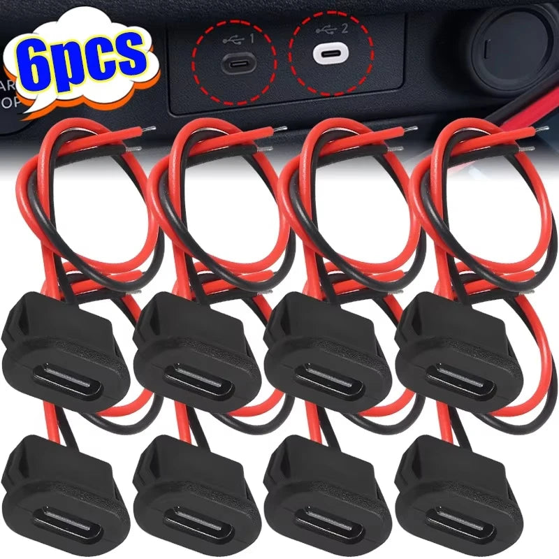 Type C Female Connector Waterproof USB C Female Jack Socket 2 Pin 3A Charging Port Power Cable Extension Direct Crimp Mount