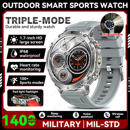 LIGE TANK Ultra 1400mAh Battery Military Smart Watch 10ATM Waterproof Heart Rate Flashlight Sports Bracelet Smartwatch Men Lady