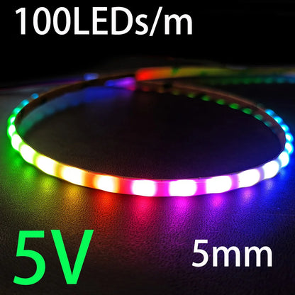COB Smart LED Strip Light DC 5V 12V Individually Addressable 160LED Dream Colour 5mm RGB Pixel LED Tape Ribbon DIY Dimmable