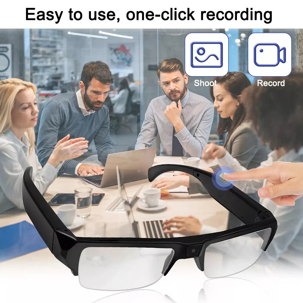 KEBIDUMEI Smart Camera Glasses 1080P HD Portable Wearable Audio&Video Recorder Eyeglass Support TF Card for Meeting Cycling Vlog
