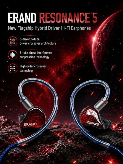 ERAND RESONANCE 5 2DD+2BA+1MP Hybrid IEMs HIFI In-ear Wired Earphones 5-driver 5-tube 5-way Monitor Headphones Earbuds