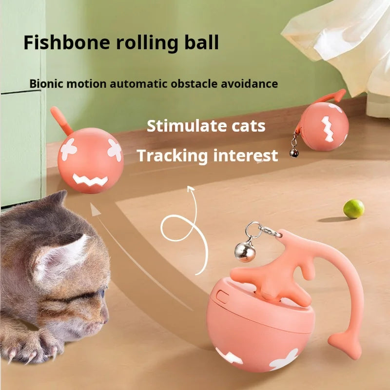 Smart Cat Toys Automatic Rolling Ball Rechargeable Electric Pet Interactive Toy Cat Training Imitate Fish Bones