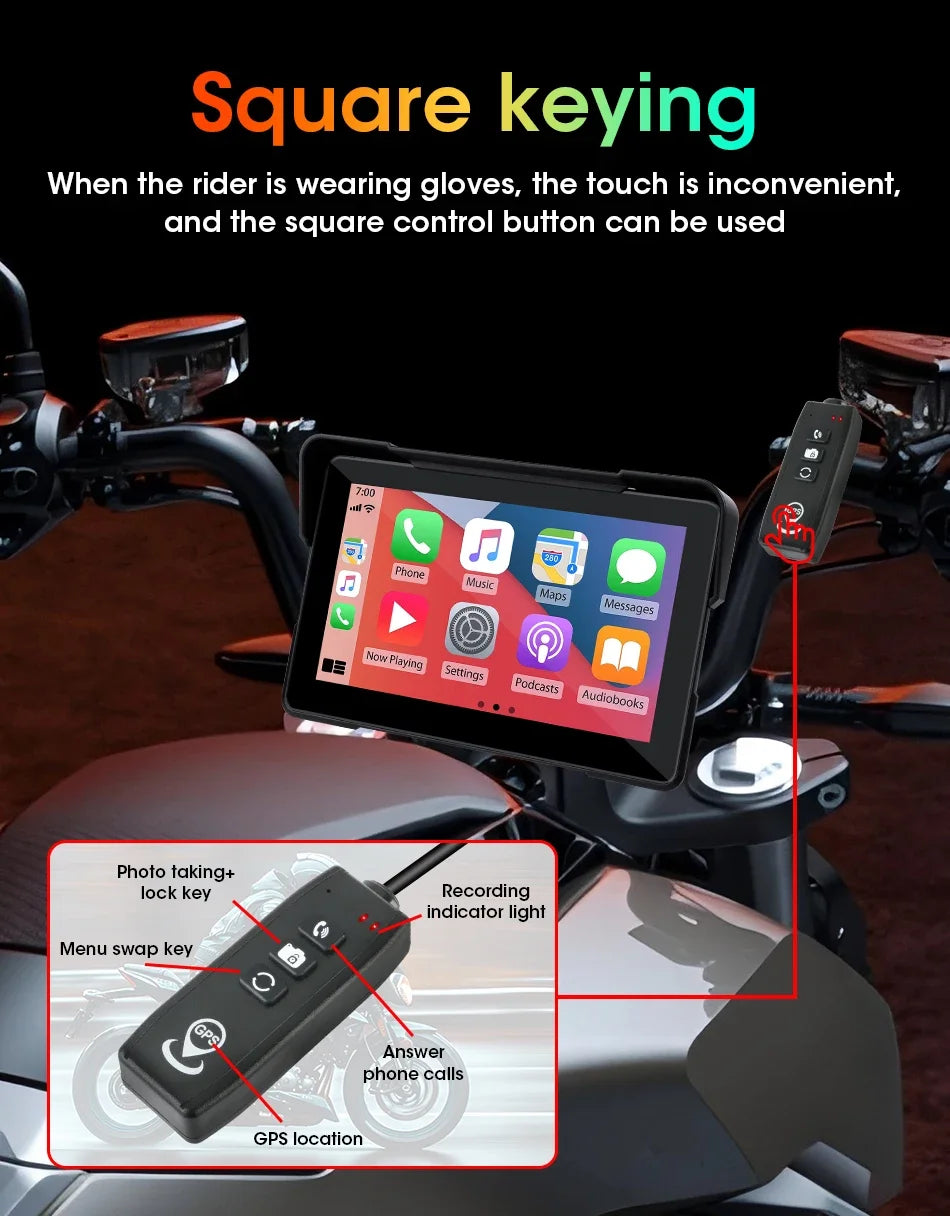 Jansite 5/7 inch Carplay Motorcycle DVR Navigation GPS Wireless CarPlay Android Auto IPX7 Display Screen Portable Moto Monitor