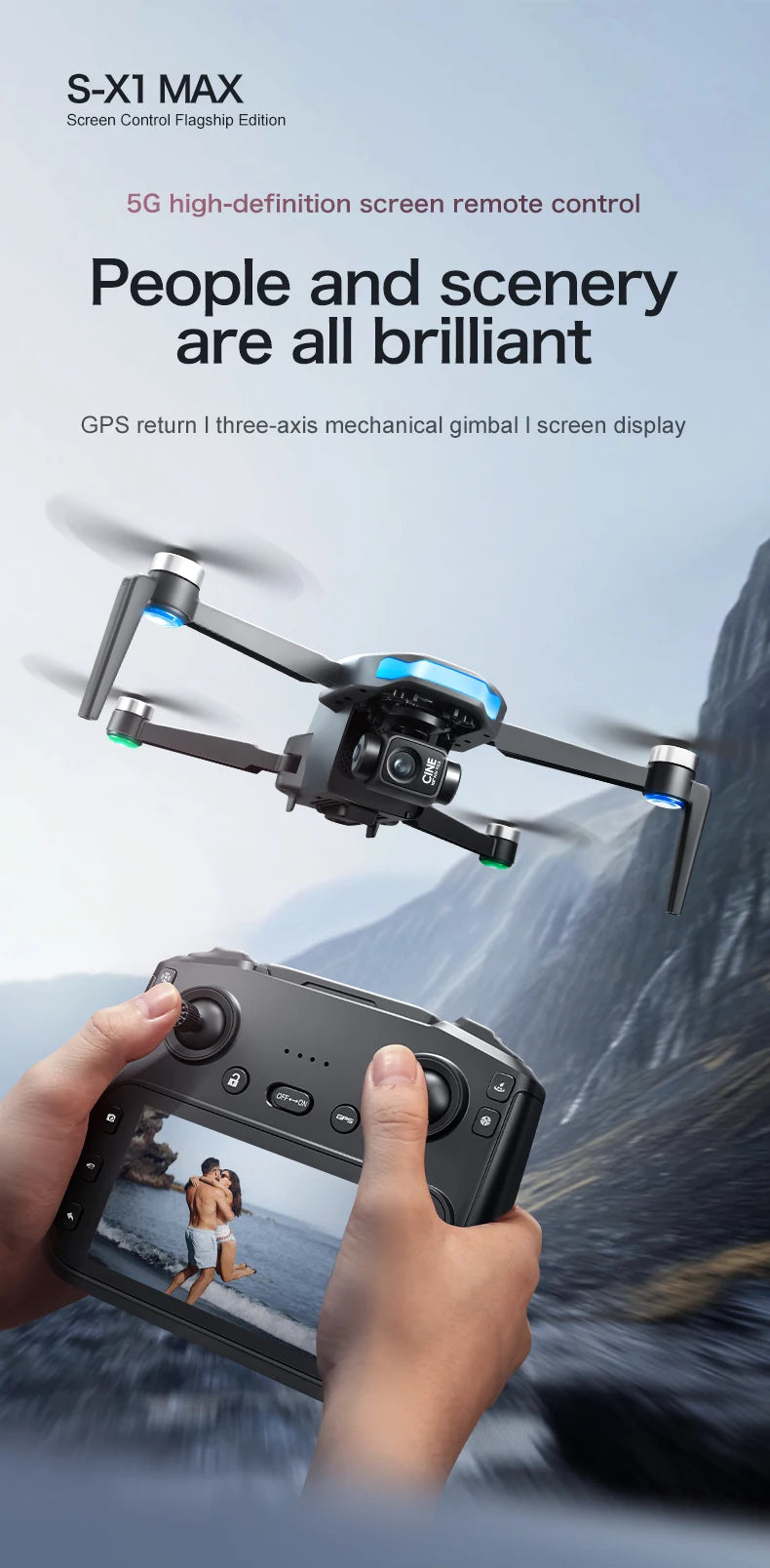 Original S-X1 GPS Drone 8K HD Professional Camera Three-axis Gimbal WIFI Obstacle Avoidance Quadcopter Brushless Toy Gift