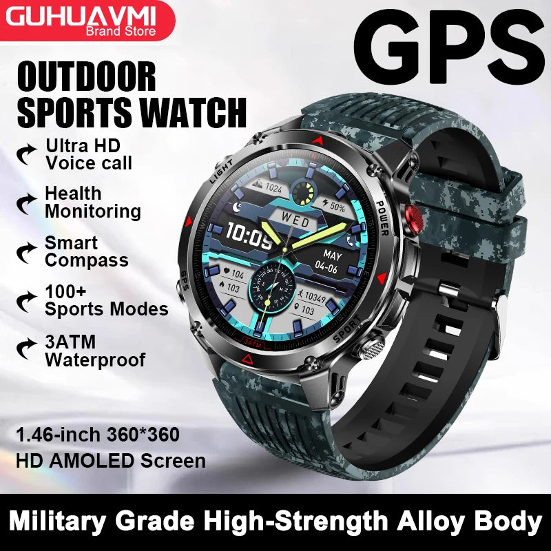 2026 New GPS Map Navigation Smart Watch Men Women Amoled Screen 3ATM Waterproof Sport SmartWatch Compass NFC BT Call Watches Men