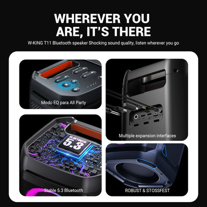 W-KING T11 100W RMS Bluetooth Speakers, IPX6 Waterproof, BT 5.3 Portable Party Boombox Wireless Deep Bass/115dB Loud Massive Sound