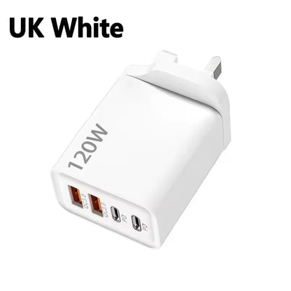 4 Ports 120W Charger USB C PD Quick Charge 3.0 Type C USB Phone Chargers Fast Charging Adapter For iPhone Samsung Xiaomi Huawei