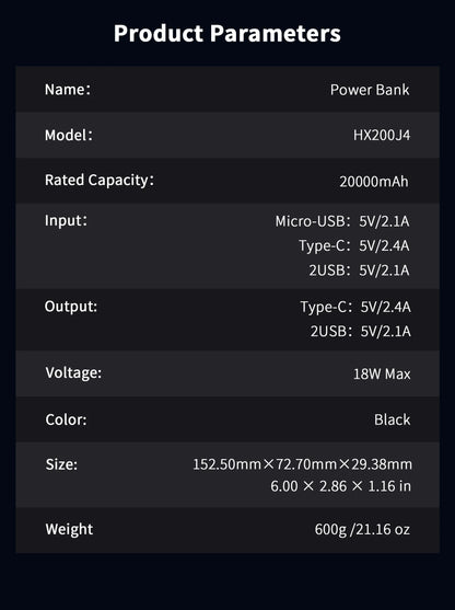 PD Charging 20000mAh Power Bank Portable Charger 3 Ports USB C External Battery Pack High Capacity Travel Backup Power For iPhone 16 15 14 13 Pro Max Plus iPad Mac Samsung Galaxy S25 S24 Ultra Pixel