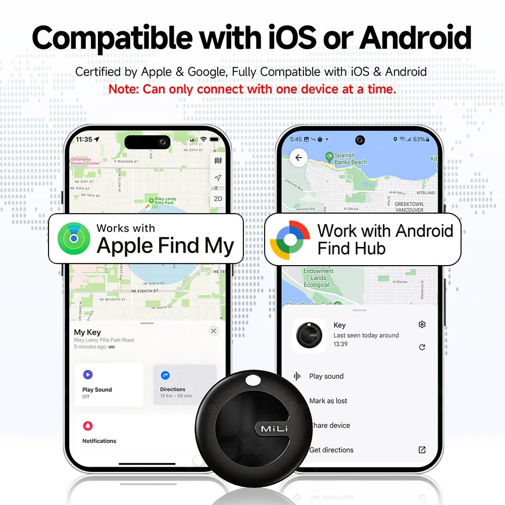 Dual System MiLi MiTag Smart Location Tag Bluetooth GPS Tracker Locator Keys Finder Works With Apple Find My & Google Find Hub