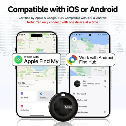 Dual System MiLi MiTag Smart Location Tag Bluetooth GPS Tracker Locator Keys Finder Works With Apple Find My & Google Find Hub