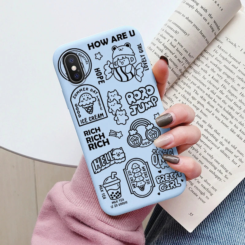 Flowers Funda For Phone Case iPhone X XS MAX XR Capa Soft Silicone Cute Cat Bear Back Cover For iPhone XR Bumper Women Anti-Fall