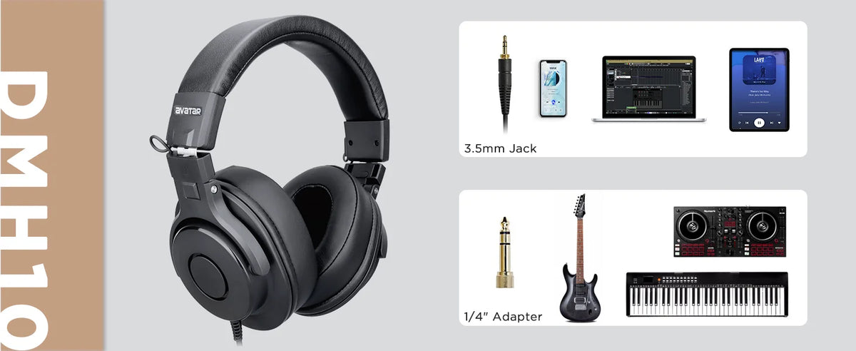 DMH10 Over-Ear Studio Monitor Headphones, Electric Drum Stereo Headphone for Drummers, with Deep Bass, Noise Isolation, 3m Cable