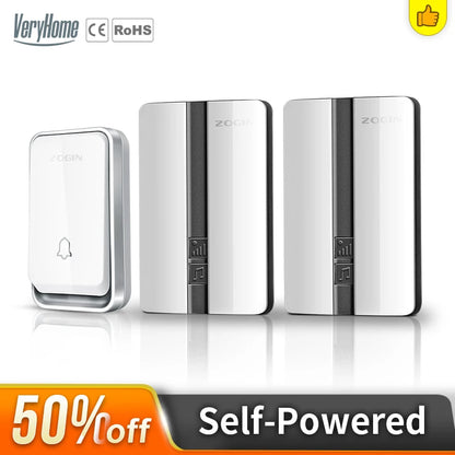 Wireless Doorbell Self-Powered No Battery Waterproof IP44 Wide Voltage 110-240V Global Plugs Long Range Remote Control CE