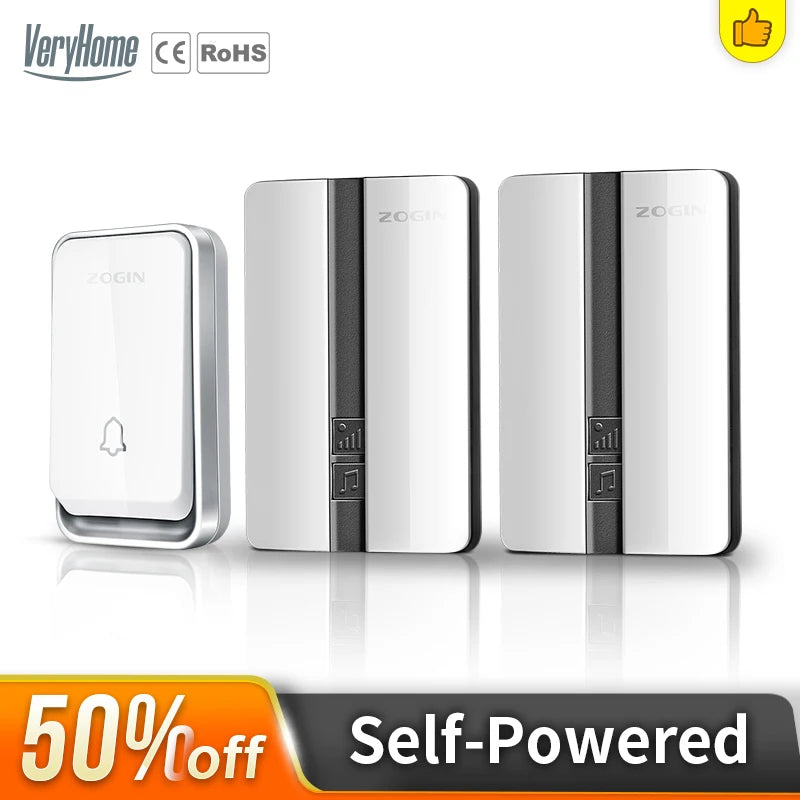 Wireless Doorbell Self-Powered No Battery Waterproof IP44 Wide Voltage 110-240V Global Plugs Long Range Remote Control CE