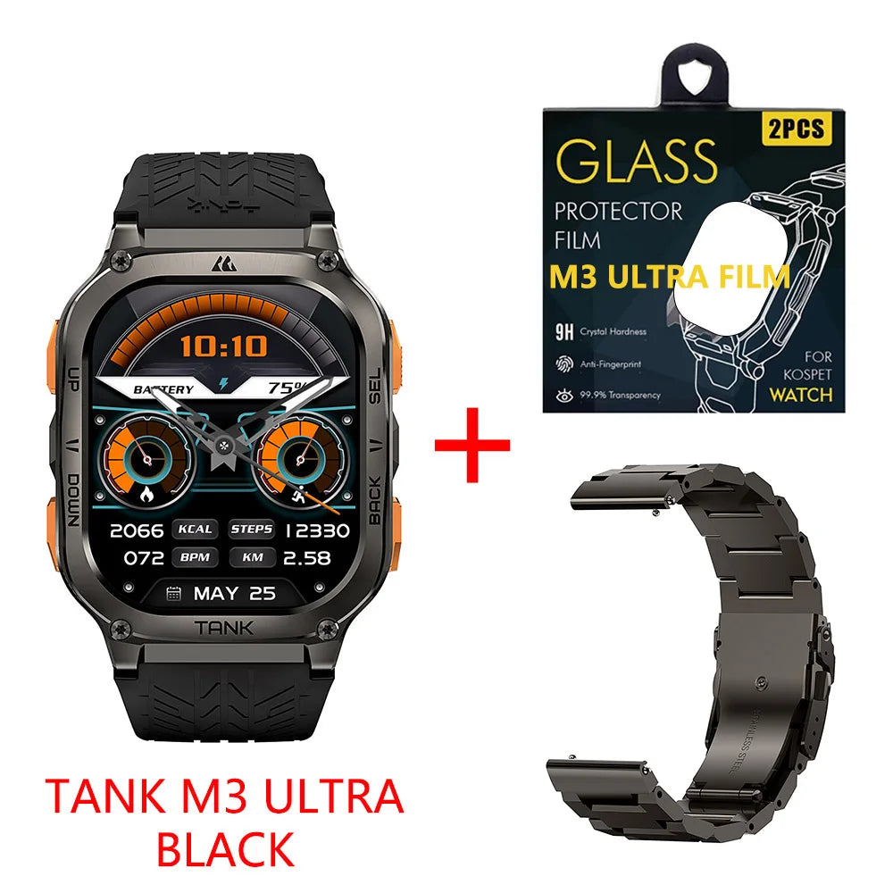 KOSPET TANK M3 Ultra GPS Smart Watch for Men Stainless Steel 5ATM Waterproof Bluetooth Call  24/7 Health Monitor for Android iOS
