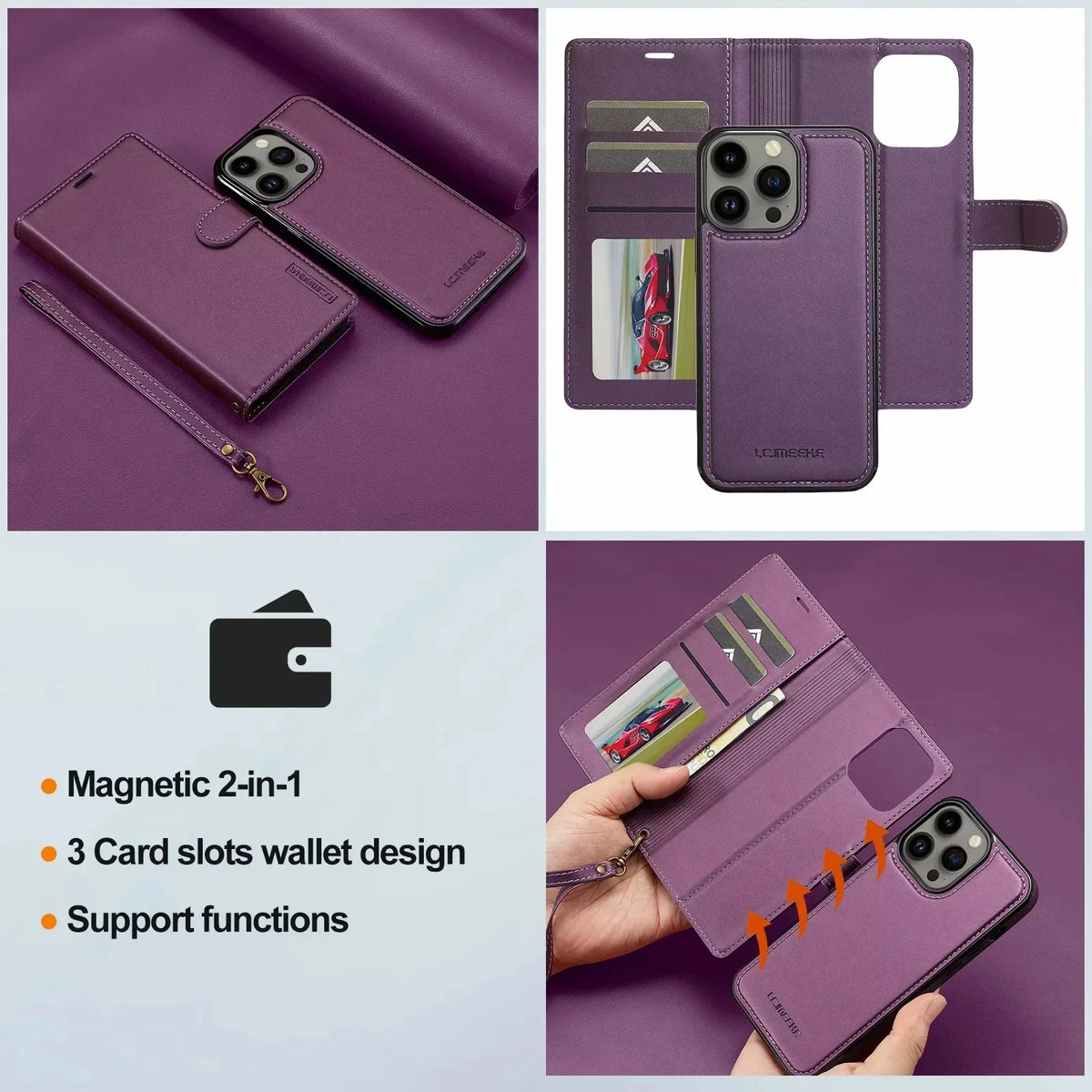 2 in 1 Removable Flip Leather Case For iPhone 18 17 16 Pro Max Air 15 14 13 12 11 Pro X Max XR 7 8 Plus SE Magnetic Wallet Cover