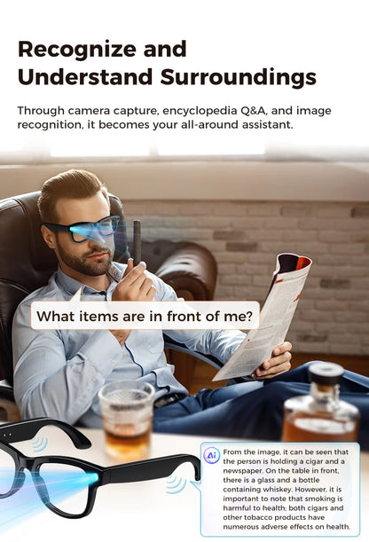 2026 Smart AI Glasses 4K 800W Camera 3600mAh Power Bank 32GB Memory 120+ Translation ChatGPT Music Photos &Video Sunglasses Men