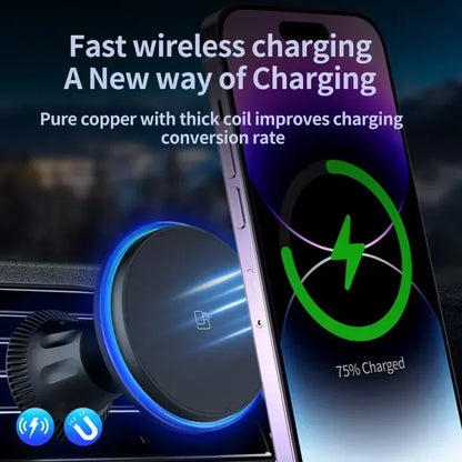 LED/RGB Magnetic Car Wireless Charger For iPhone 12 13 14 15 Pro Max Macsafe Car Phone Holder Stand Mount Fast Charging Station