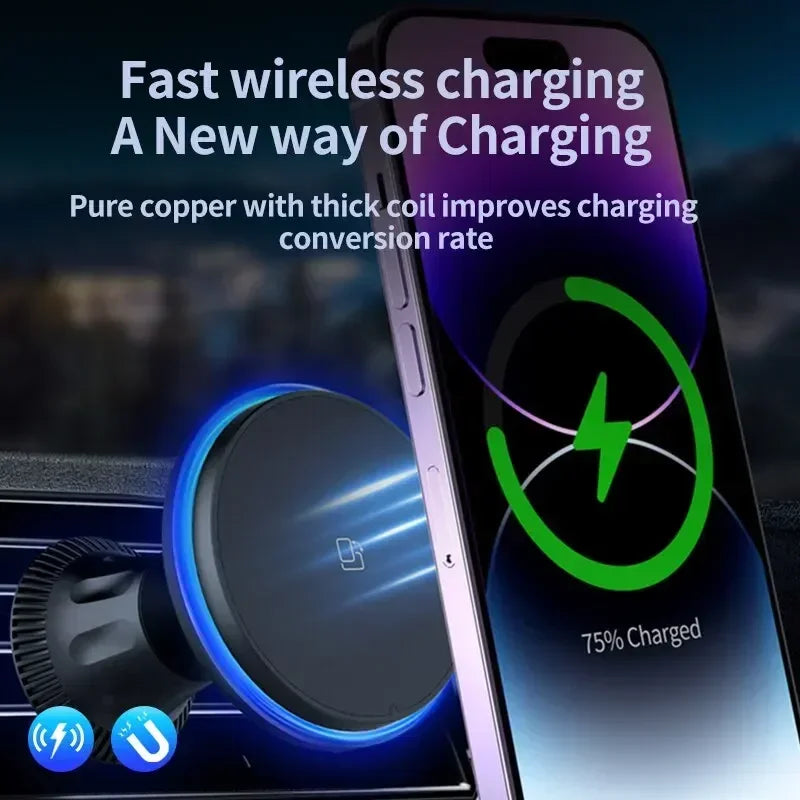 LED/RGB Magnetic Car Wireless Charger For iPhone 12 13 14 15 Pro Max Macsafe Car Phone Holder Stand Mount Fast Charging Station