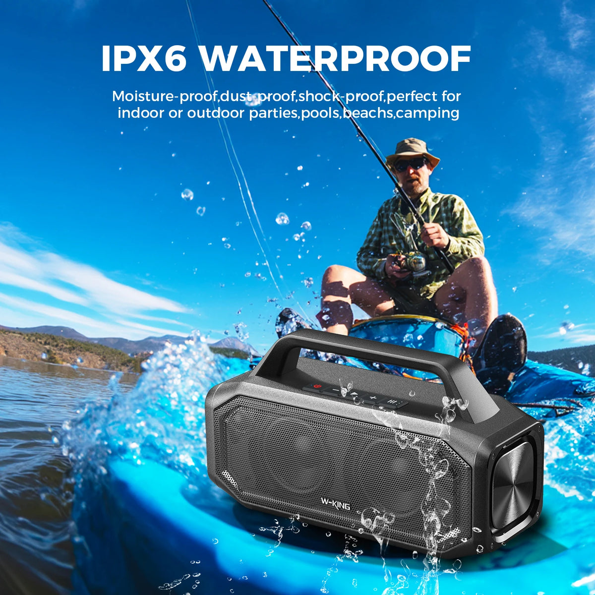 W-KING BT261-2 Bluetooth Wireless, 80W Portable Outdoor Speakers Loud with Bass Boost, Stereo Pairing, Reverse Charging, IPX6 Waterproof