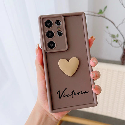 Customized Text 3D Love Heart Case For Samsung Galaxy S20 S21 S22 S23 S24 S25 S26 FE Plus Ultra 5G Luxury Soft Cover