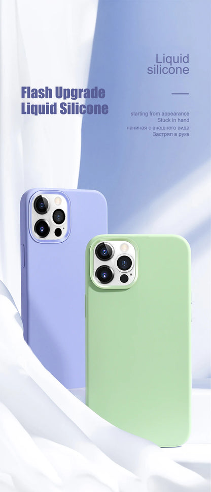 2024 NEW Liquid Silicone Case For iPhone 14 12 11 13 15 Pro Max Mini Luxury Shockproof Cover X XR XS 6 7 8 14 Plus SE Accessory