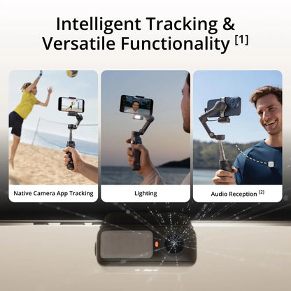 DJI Osmo Mobile 7P Gimbal Stabilizer 3-Axis Phone Gimbal with Built-in Extension Rod And Tripod Native Tracking Lighting Quick Launch One-Tap Edit 10hrs Use Phone Charging