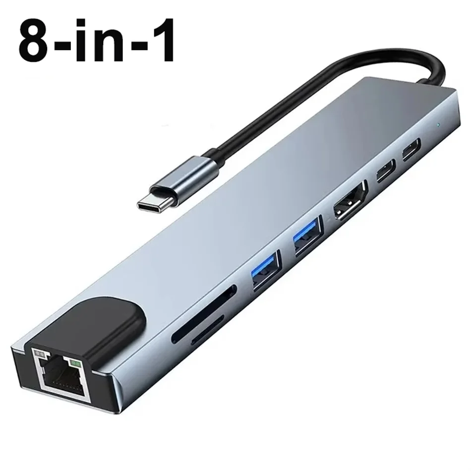 8 in 1 USB C HUB 3.0 Type C Splitter 4K Docking Station Laptop Adapter PD SD TF For Macbook Air M1 iPad Pro RJ45 HDMI-Compatible