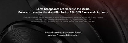 Oneodio A70 Gen 2 Wireless Bluetooth 6.0 Headphones With Hi-Res LDAC Audio 72Hrs Over Ear Studio Wired DJ Headset APP Support