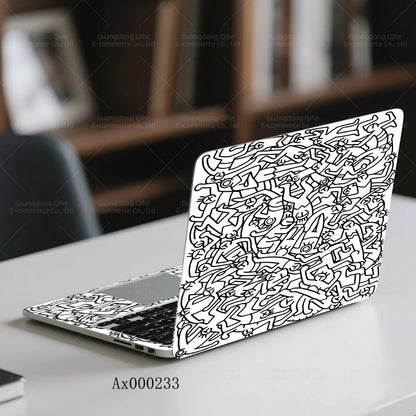 2Pcs Black White Doodle Laptop Skin, Waterproof Vinyl Graffiti Laptop Decal Art Stickers for MacBook HP Dell Universal Laptop