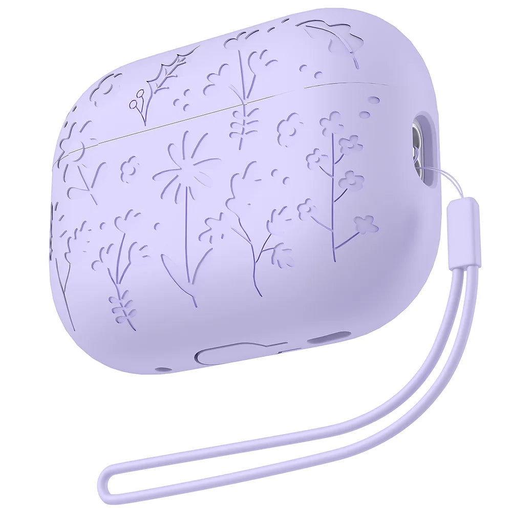 2025 New Flora Engraved Case for AirPods 4 Cover Shock-Proof Protective Silicone flower with Keychain for Apple Airpods 4 Case