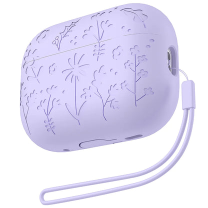 2025 New Flora Engraved Case for AirPods 4 Cover Shock-Proof Protective Silicone flower with Keychain for Apple Airpods 4 Case