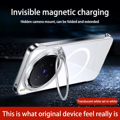 Acrylic Slim Frameless Transparent Case For Magsafe VIVO X300S X300 Pro Ultra Wireless Charging Lens Metal Stand Holder Cover
