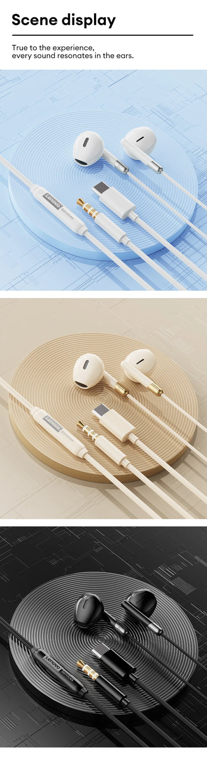 Lenovo Y106 3.5mm TypeC Wired Earphone With Microphone In Ear Wire-controlled Headset HiFi Sound Gaming Earbuds Low Latency New