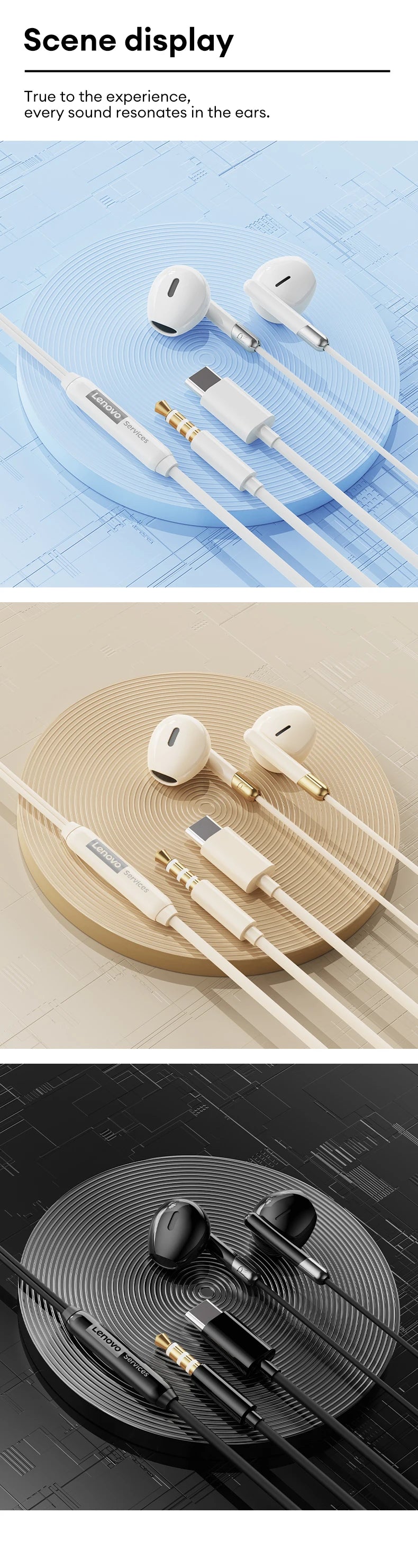 Lenovo Y106 3.5mm TypeC Wired Earphone With Microphone In Ear Wire-controlled Headset HiFi Sound Gaming Earbuds Low Latency New