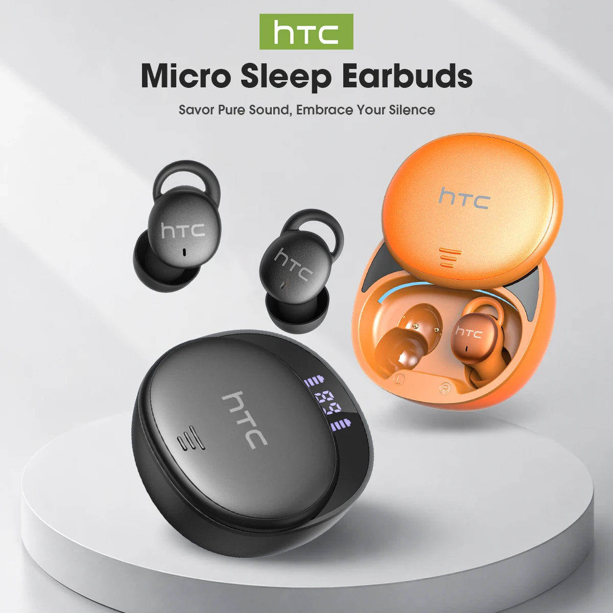 Micro Sleep Wireless Earbuds HTC NE97 Bluetooth 5.3 Pain-Free Fit 18H Playtime Friendly Earphones Soft Sound Side-Sleep