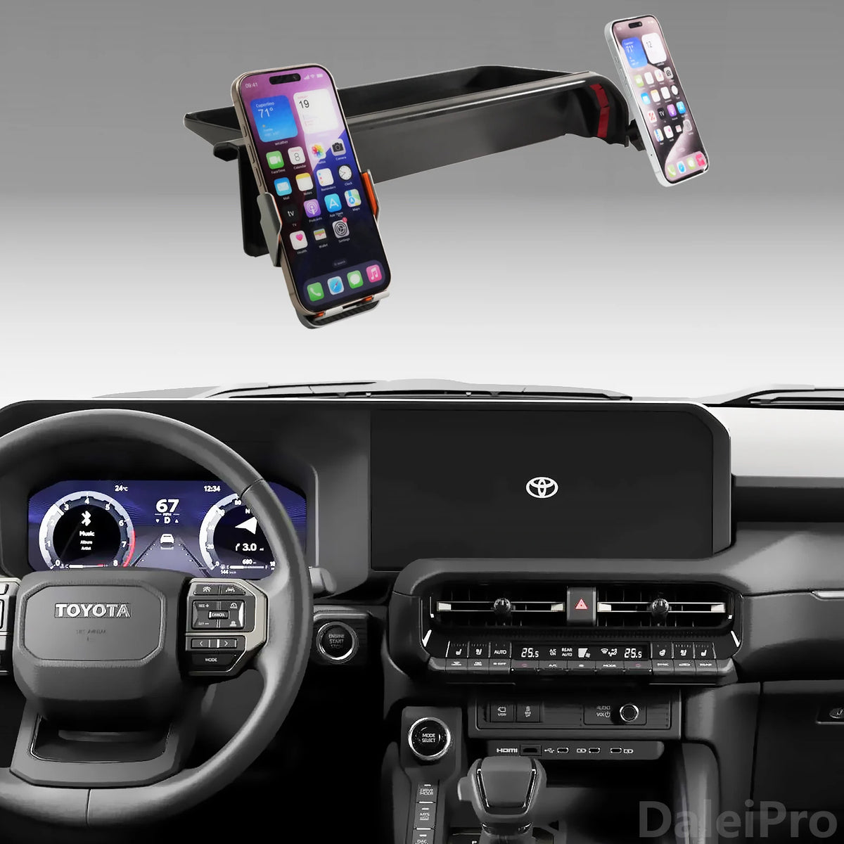 For Toyota Prado LC250 250 2024 2025 Multifunctional Storage Box Dual Phone Holder Car Magnetic Phone Holder Magsafe Charger
