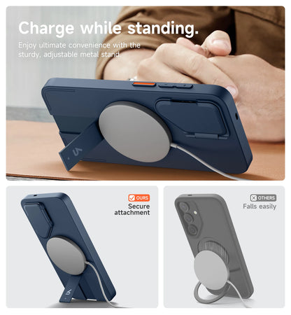 For Samsung Galaxy S25 Ultra S25+ Case Magnetic Shockproof Bumper Protective Cover with Camera Cover Adjustable Metal Kickstand