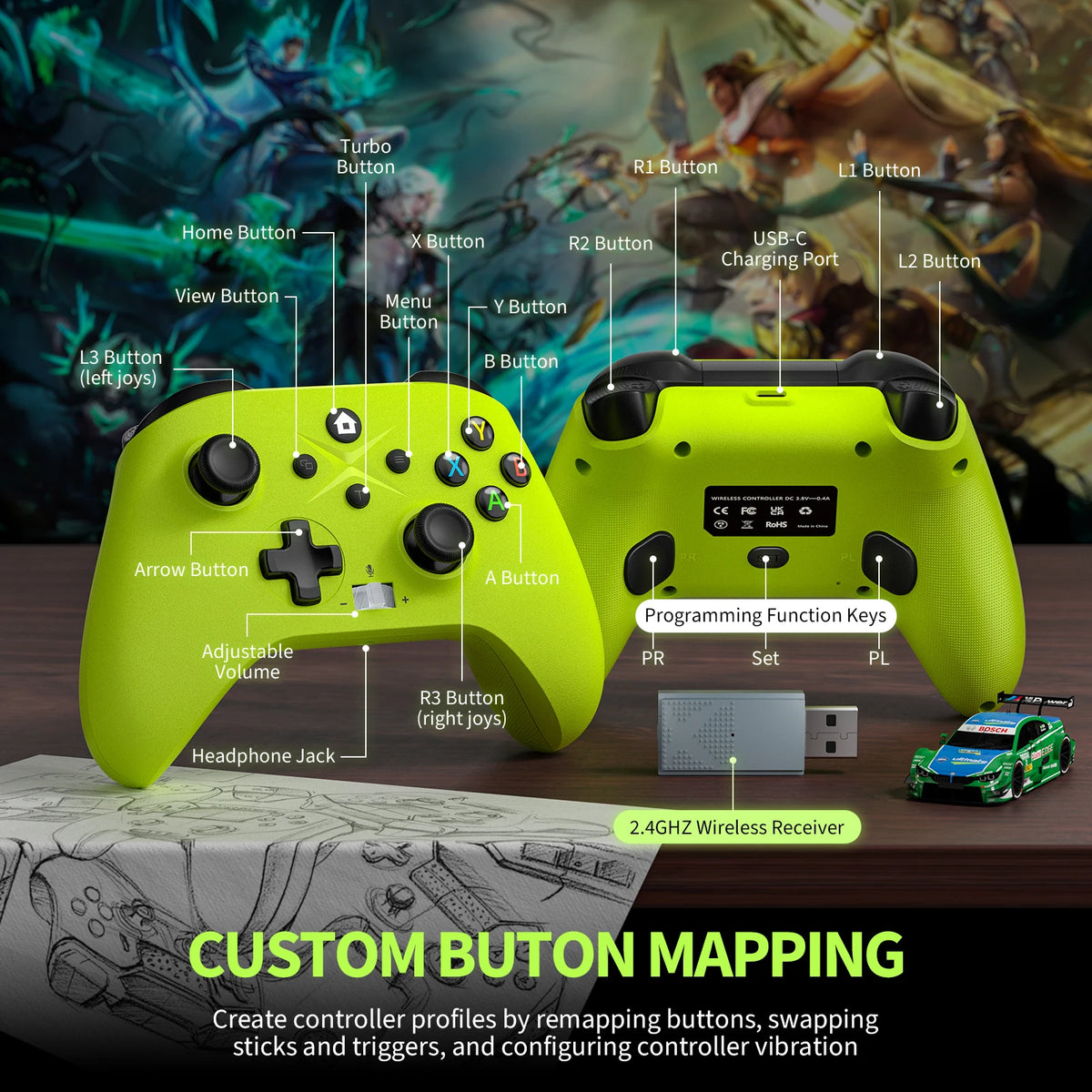 Wireless For XBOX Controller, XBOX ONE Series S/X Console/PC Gaming Gamepad Keys Programming 6 Axis Gyro Turbo Function Win 7/10