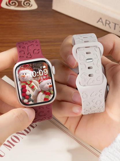 Engraved Strap For Apple Watch Band ultra 49mm 41mm-44-42mm 46mm Sport Silicone Leopard bracelet iWatch Series 11 10 9 8 7 se 6