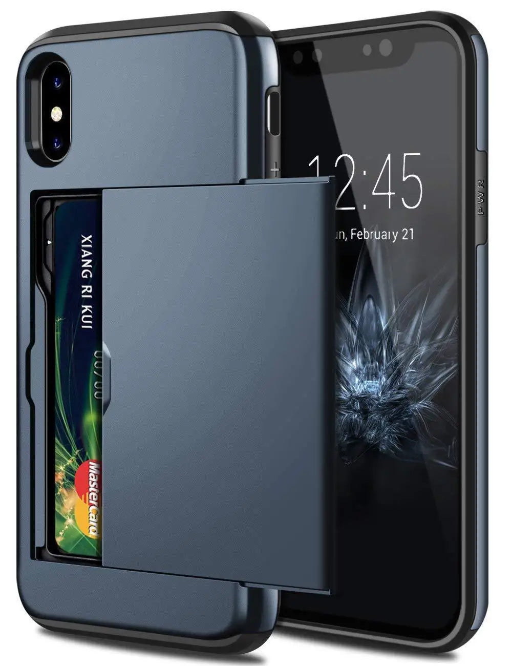 Armor Slide Card Case For iPhone 16 15 14 13 12 Pro 11 11Pro Max Card Slot Holder Cover 16 Pro Max X XS Max XR Fundas Capa