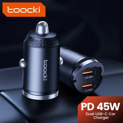Toocki 45w Car Charger Dual Type C PD45w Fast Charging Car Phone Adapter For Xiaomi iPhone Oneplus Samsung Huawei POCO Cellphone