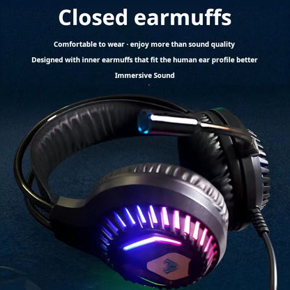 AULA S605 Wired Gaming Headset 50mm Driver Dual 3.5mm+USB RGB Bass for PC/Laptop/PS4/Over-Ear Headphones