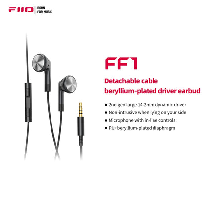 FiiO FF1 3.5mm HIFI Music Wired Bass Earbud 14.2mm Dynamic HD Microphone Earphone for Gaming Meeting Video