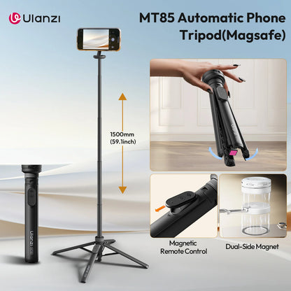 Ulanzi MT85 Automatic Phone Tripod Smartphone Selfie Stick Stand 1.5M With Bluetooth Controller 10M Wireless Magsafe for TikTok